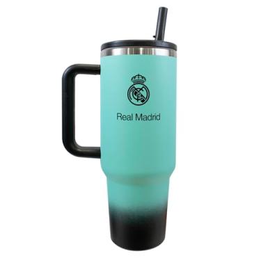 Imagem de Hy-Pro Frasco térmico oficialmente licenciado pelo Real Madrid de 1,13 l - 1,13 L, garrafa de água com canudo e alça integrados, caneca de viagem com isolamento de parede dupla, aço inoxidável, sem