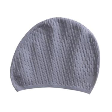 Imagem de UGPLM Touca de natação de silicone para piscina, touca de banho para cabelos longos e curtos, unissex, homens e mulheres, surfe, esportes aquáticos, Cinza