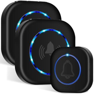 Imagem de Campainha sem fio, alcance de 300 cm alto o suficiente com 5 níveis de volume e modo mudo sinos de porta LED piscando (1, mini preto - 2 receptores +1)