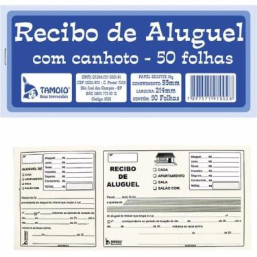 Imagem de Recibo de Aluguel com Canhoto em Papel Sulfite 56g 93x214mm 50 Folhas-