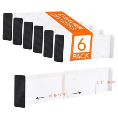 Imagem de Yagizaai Conjunto organizador de gaveta ajustável, pacote com 6, expansível de 27,4 a 45,5 cm, 7,9 cm de altura, divisórias de armazenamento de plástico para armários, cozinha, quarto, banheiro