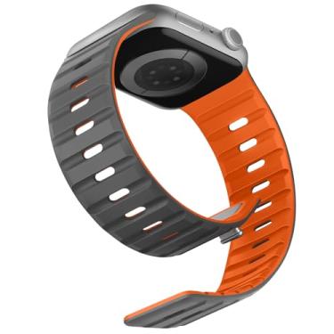 Imagem de Anlinser Pulseira magnética compatível com Apple Watch Ultra SE séries 10, 9, 2, 8, 7, 6-1 de 49 mm, 46 mm, 45 mm, 44 mm e 42 mm (cinza/laranja)