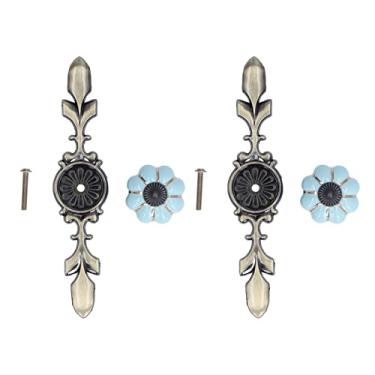 Imagem de Puxadores de gaveta de abóbora pintados à mão estilo pastoral chinês alça de armário de cerâmica para decoração de casa, conjunto de 2 (#1)