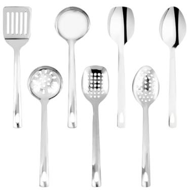 Imagem de ZFLYCANP Conjunto de 7 utensílios de cozinha de aço inoxidável com alça ergonômica, conjunto de utensílios de cozinha resistente ao calor, kit de espátula e concha de sopa, pode ser lavado na