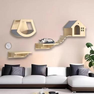 Imagem de Estrutura De Escalada Para Gatos Montada Na Parede Diy, Móveis De Parede Para Gatos, Poleiro Para Gatos, Playground Para Gatos, Para Gatos Brincando, Dormindo E Relaxando, Style3