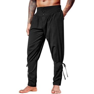 Imagem de Calça de linho masculina Runcati, da Renascença Medieval, com cadarço,