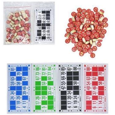 Imagem de Jogo Bingo 90 Pedras De Madeira Numeradas Cartela Marcadores