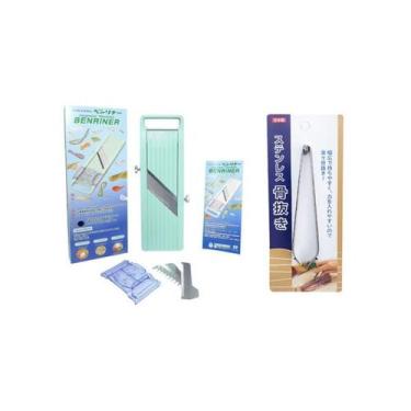 Imagem de Kit 1 Mandolin Benriner Fatiador Legumes 1 Pinça De Peixe Utensílios d