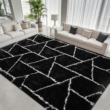 Imagem de FALARK Tapetes grandes de 20 x 25 cm para sala de estar, quarto, moderno, geométrico, macio, macio, macio, tapete grande, lavável, antiderrapante, felpudo e felpudo para sala de jogos, dormitório de