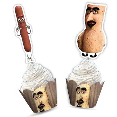 Imagem de Decoração de cupcake Sauage – lembrancinhas de festa para churrasco, decoração de barraca de comida, suprimentos de piquenique ou eventos de aniversário – forros engraçados de cupcake de carne