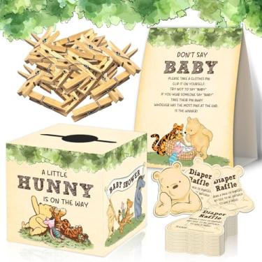 Imagem de Decorações de chá de bebê Winnie, caixa sorteio de fraldas Winnie com 50 peças, jogos de chá de bebê, Don't Say Baby, decorações reveladoras de gênero