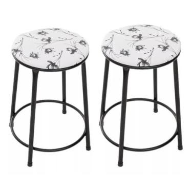 Imagem de Kit 2 banquetas baixa sem encosto  - ESPAÇO JUNCO, BRANCO FLORIDO