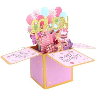 Imagem de Cartão Pop-Up de Feliz Aniversário, Cartão Comemorativo 3D com Balões Coloridos e Fogo Artifício Criativo com Envelope para Primas
