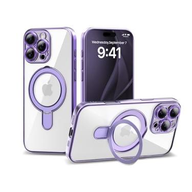 Imagem de IAIYOXI Capa magnética invisível para iPhone 16 de 6,1 polegadas [compatível com Magsafe], capa protetora de corpo inteiro, capa fina transparente com suporte para mulheres, homens e meninas, roxa