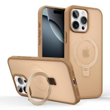 Imagem de HJZSZX para iPhone 16Pro Frosted Rotate Ring Bracket Case Magnetic Phone Holder Protect Matte Cover (para iPhone 16Pro/Desert Gold)