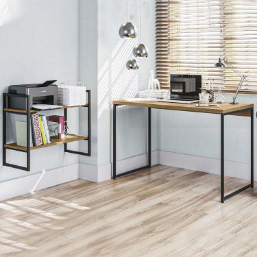 Imagem de Conjunto EscritÓRio Mesa Diretor Estilo Industrial 1,18m Frejo Com Prateleira Nicho Kapesberg