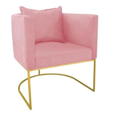 Imagem de Poltrona Paola Suede Base Metálica Dourado rose - D'ROSSI
