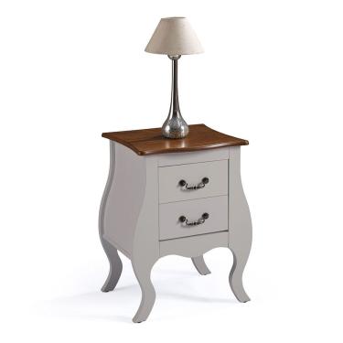 Imagem de Mesa de Cabeceira Bombê com 2 Gavetas 1026 Linz Móveis - Off White/Imbuia Glazer