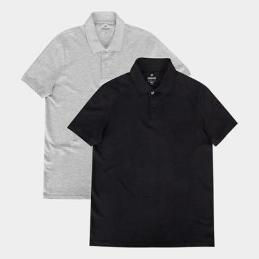 Imagem de Kit Camisa Polo Hering C/ 2 Peças Masculina, Cinza, Preto, G