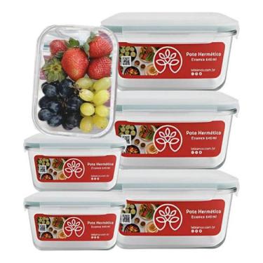 Imagem de Kit 6 Potes De Vidro Hermético Marmita 640ml Tampa Com Trava Transpare