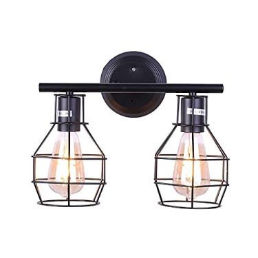 Imagem de Luminária de parede vintage, arandela industrial, luminária de parede de metal preto, abajur de gaiola de arame, luminária de parede estilo fazenda retrô, arandelas para sala de estar, quart