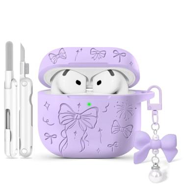 Imagem de Joremx Capa protetora de silicone gravada joremx para Airpods 4, kit de limpeza para AirPods 4ª geração 2024 (roxo claro)