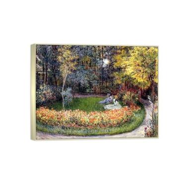 Imagem de BMZFYBS Impressão em tela famosa pintura - paisagem arte de parede - jardim - pôster moldura prata para decoração de casa 70 x 90 cm 27 x 35 pol