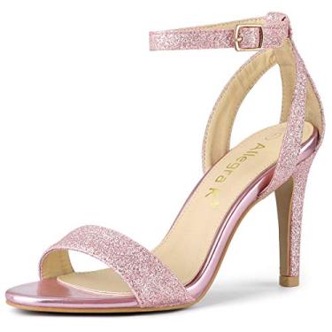 Imagem de Allegra K Sandálias femininas de salto alto agulha com glitter e tira no tornozelo, rosa, 38
