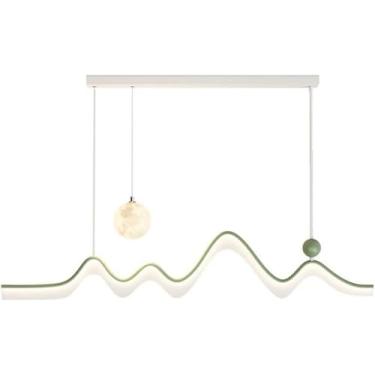 Imagem de Lustre moderno LED pendente iluminação longa tira linear lustre onda luz 3D impressão lua bola minimalismo teto pendurado lâmpada para mesa jantar quarto restaurante bar, verde 120cm