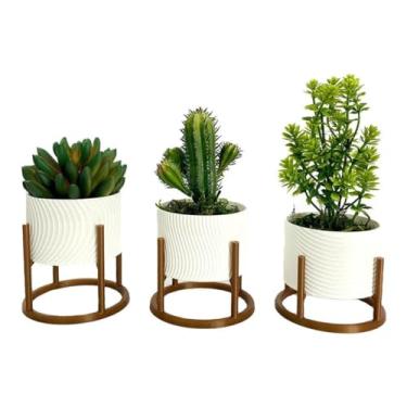 Imagem de Kit De 3 Vasos Decorativos Para Suculentas Cachepot (Branco)