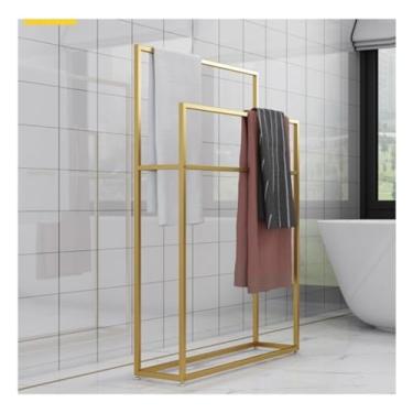 Imagem de Toalheiro de metal independente de 2 camadas, suporte de toalha para banheiro, sala de estar, lavanderia, toalheiro, toalheiro de pé (ouro 75 x 20 x 110 cm)