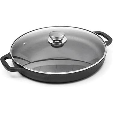 Imagem de VONOTO Frigideira de ferro fundido com tampa, forma de pizza, grelha redonda (panela com tampa 25,4 cm)
