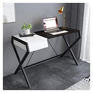 Imagem de AKALNNB Mesa de estudo, escrivaninha, estilo simples e moderno, mesa de escritório em casa, padrão de mármore, mesa de computador portátil com gaveta de armazenamento, estrutura de metal estável