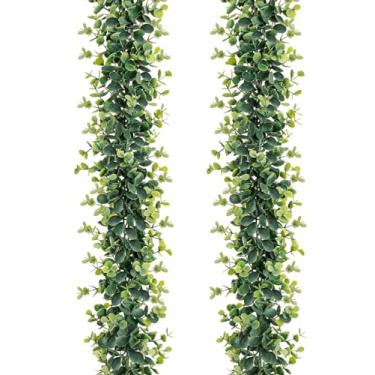 Imagem de Uqueeten Guirlanda sintética de eucalipto, videiras artificiais penduradas em folhas de eucalipto, guirlanda de vegetação para decoração de parede de arco, decoração de parede, vinhas falsas,