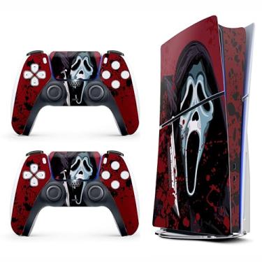 Imagem de Skin Sticker for Game Console 5 Slim Version, Both Disc & Digital Edition - Horror Face, Removable Decal Cover for 2 Controllers & Console