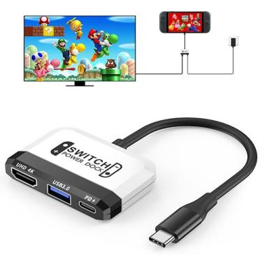 Imagem de Base de comutação para Nintendo Switch 2/Switch/OLED, base de TV portátil 3 em 1 com porta HDMI USB 3.0 4K @60Hz carregamento USB C PD 100W, mini adaptador de viagem de substituição para estação de