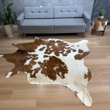 Imagem de Tapete De Couro Formato Bovino Marrom e Branco 2,00x2,20m