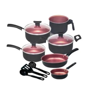 Imagem de Jogo de Panela Antiaderente, Caçarola com Tampa de Vidro, Revestimento Reforçado(Preto Rosé)