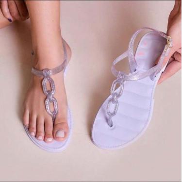 Imagem de Sandália Rasteirinha Femina Na Cor Branca Corrente Injetada TAM 39 - B