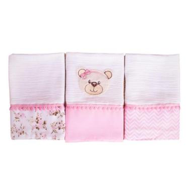 Imagem de Fralda de Boca Ursinha Rosa 3 Peças - Miguel Baby