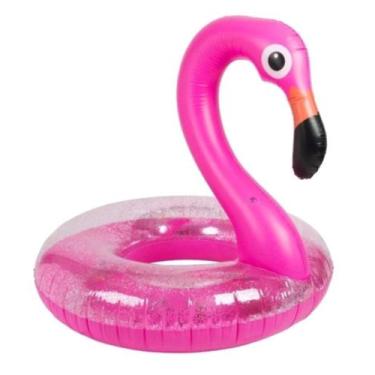 Imagem de Boia Inflável Flamingo Com Glitter Transparente 90 Cm Praia - C/N