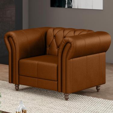 Imagem de Poltrona Decorativa Sala de Estar Stanford Chesterfield Pés de Madeira Couro Caramelo G58 - Gran Belo