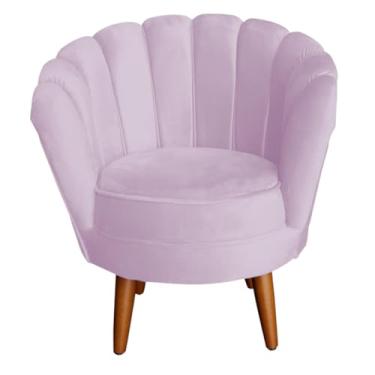Imagem de Poltrona Decorativa Pétalas de Flor, Veludo, Design Clássico, Pés Palito, para Sala de Estar, Recepção e Quarto, (Lilás)