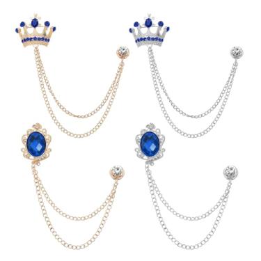 Imagem de PATIKIL 2 peças de clipes vintage de corrente de xale, joia e coroa pendurados em broche, broche masculino, terno de lapela para mulheres, roupas masculinas, ouro/prata/azul