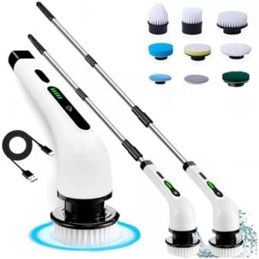 Imagem de Esfregão Elétrico Giratório 9 em 1 Escova Rotativa MOP para Limpeza Sem Fio Multiuso Portátil Recarregável com Cabo Ajustável Limpa Banheiro Chão Cozinha Azulejo Piso