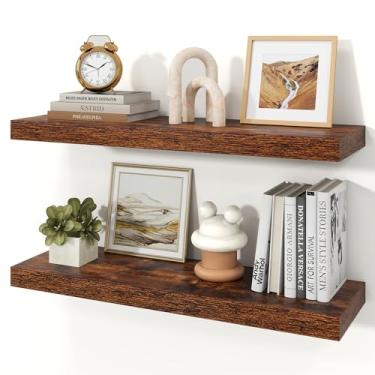 Imagem de Ornawit Prateleiras flutuantes para parede, prateleiras de madeira rústica montadas na parede para banheiro, quarto, sala de estar, cozinha, prateleira suspensa para livros/armazenamento/decoração de