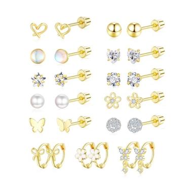 Imagem de Brincos de aço inoxidável cirúrgicos hipoalergênicos para meninas e crianças – brincos de parafuso nas costas para orelhas sensíveis, lindos brincos de flor e coração de pérola para mulheres, Small