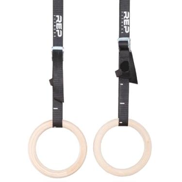Imagem de (1.25, 8' Straps) - REP FITNESS Wood Gymnastic Rings with Numbered Heavy Duty Adjustable Straps - Perfect for Cross-Training Workouts, Gymnastics and Conditioning