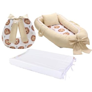 Imagem de Kit Ninho Redutor De Berço + Almofada Amamentação + Trocador Liso Menino (Leão troc branco)