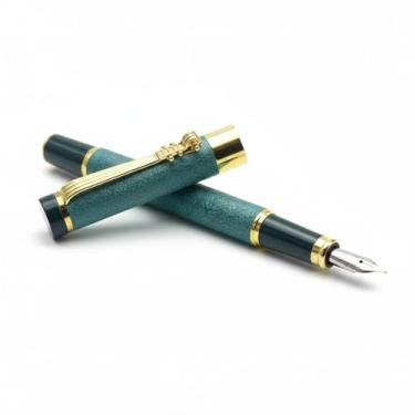 Imagem de CANETA TINTEIRO EXECUTIVA PONTA PENA BRILHANTE CINZA PRATA 0,5MM LUXO (Verde)